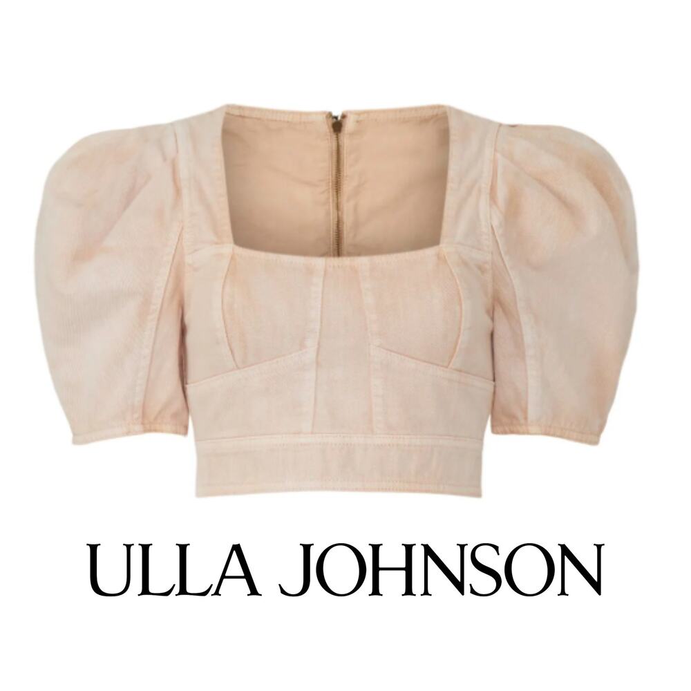 Ulla Johnson Blush Pink Linen Puff-Sleeve Crop Top